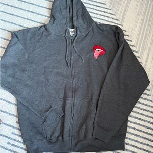 Gray Hoodie with Red Lips Patch